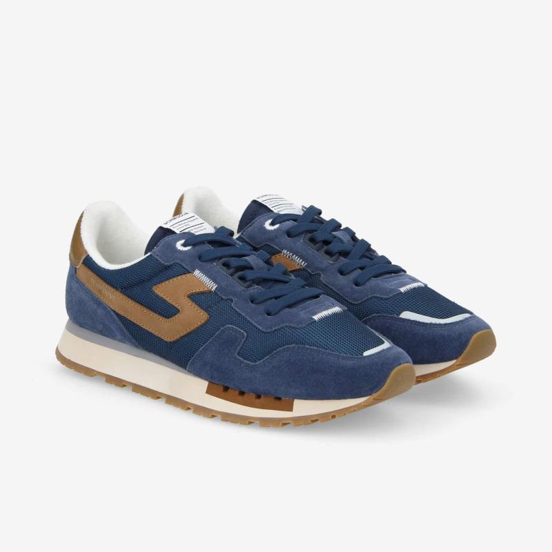 ATHENE RUNNER M - SUEDE/KNIT/NUB. - BLEU MARINE/TAUPE